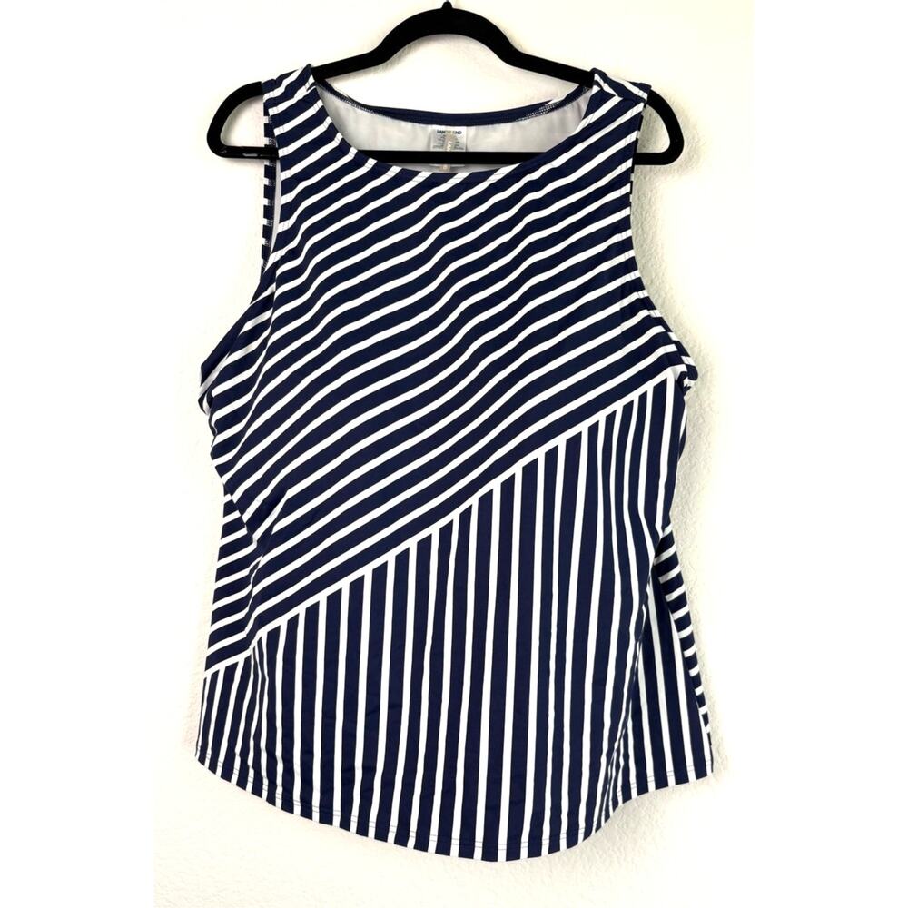 Lands Ends Tankini 22W DDD Padding Plus Navy Blue White Swimsuit Top Sailor